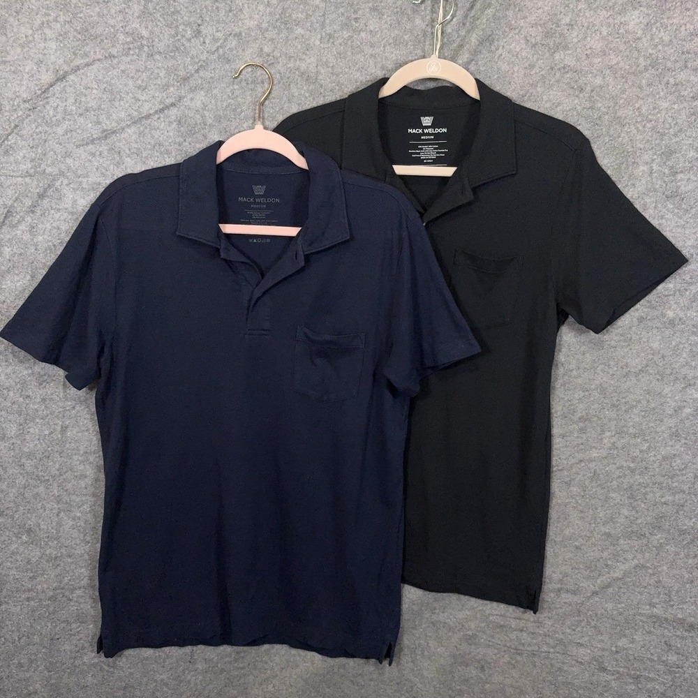 Mack Weldon Vesper Polo Mens Sz M Blue Black Breathable Mesh - BUNDLE OF 2
